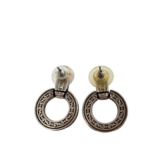 Vintage Sivertone Door Knocker Earrings Embossed 1 1/8" Drop Post Pierced - Picture 6 of 6